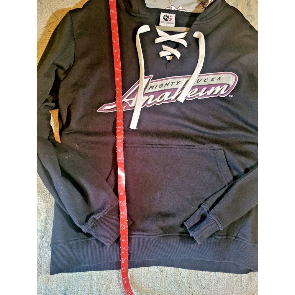 Anaheim Mighty Ducks Hoodie VTG Hooded Sweatshirt Women's Sz L Black NHL Hockey - Picture 6 of 6